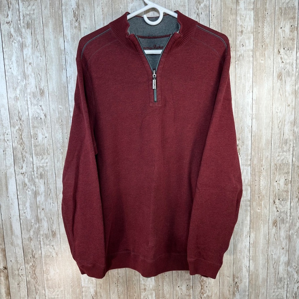 Tommy Bahama Reversible Pullover Sweater Quarter Zip Cranberry Stitch S